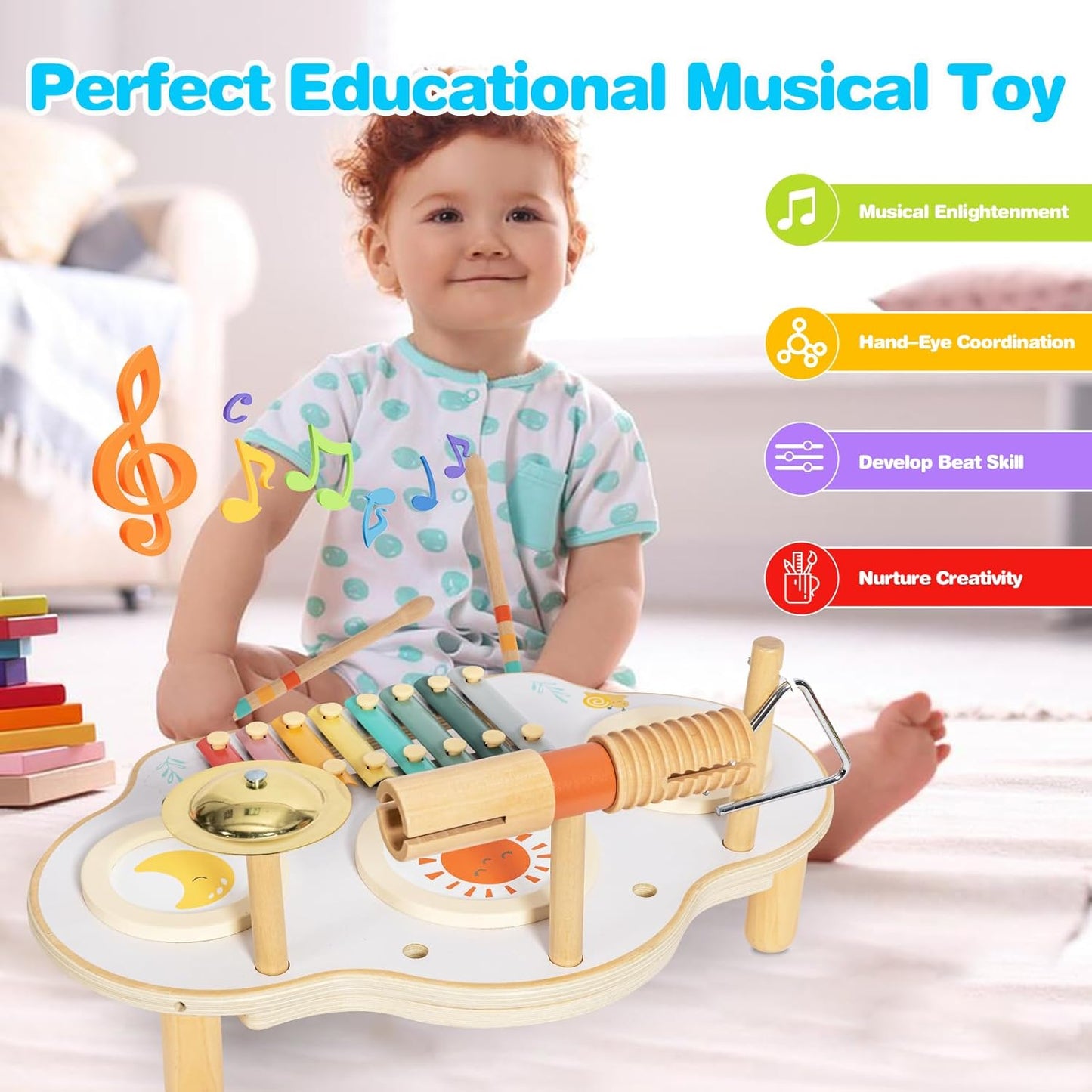 Twefex Montessori Spinning Drum, Montessori Toys for Babies 6-12 Months, Montisory Baby Toys for 1 Year Old Infant, Wooden Toy for Baby