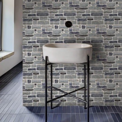 COMSTICKC 3D Faux Gray Stone Wall Sticker Peel and Stick Wall Panels,10 Pcs of 12"X12",Ultra-Light Thin PVC Decorative Tiles Rocks Stone Backsplash Interior Decor,Paintable