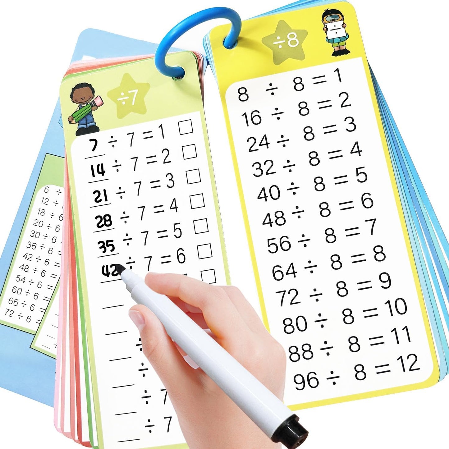 Multiplication Flash Cards 0-12, 15PCS Times Table Flash Cards Chart, with Dry Erase Markers Sorting Ring, 1st, 2nd, 3rd Grades Educational Math Multiplication Game for Kids Classroom Home