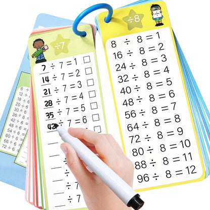 Multiplication Flash Cards 0-12, 15PCS Times Table Flash Cards Chart, with Dry Erase Markers Sorting Ring, 1st, 2nd, 3rd Grades Educational Math Multiplication Game for Kids Classroom Home