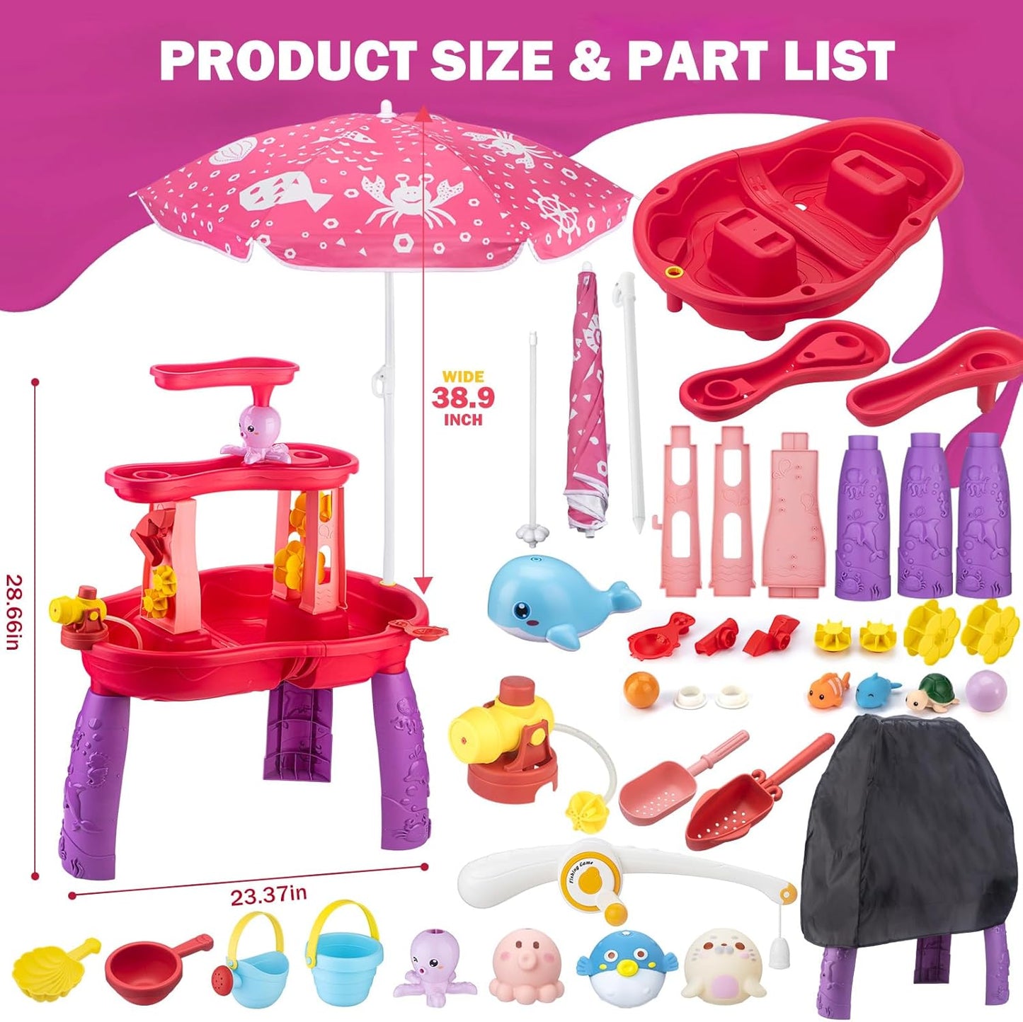 Water Table for Toddlers 3-5 Outdoor Toys for Kids Ages 4-8 3-Tier Kids Sand Water Table with Fishing Game Set Activity Sensory Table Summer Gift Beach Outside Toys for Toddler Girl