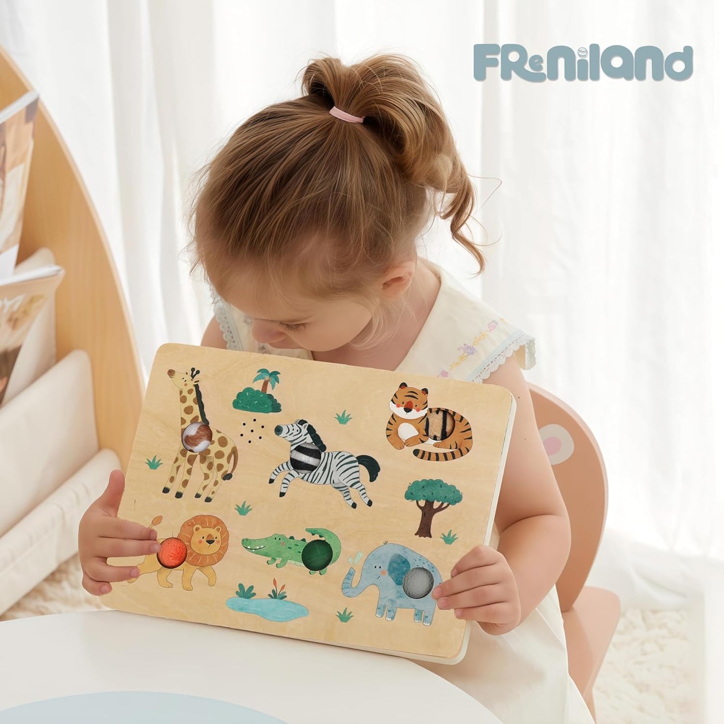 Freniland Press-to-Play Farm Sound Puzzle for Toddlers, Wooden Farm Sound Board with Push Buttons, Montessori Educational Toy for 18M+