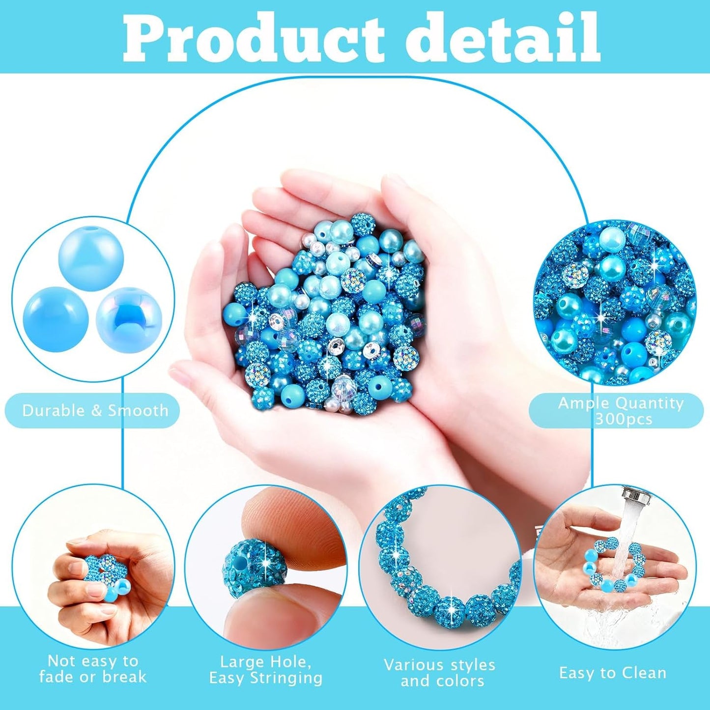 300 Pcs Diamonds Beads for Jewelry Making, Included 10 mm Red Rhinestone Beads for Bracelets, Bubblegum Bead for Pen Making, Pearl and Spacer Bead for Bracelet Necklace Earring Crafting