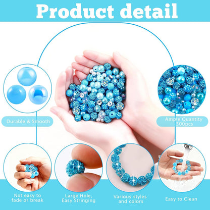 300 Pcs Diamonds Beads for Jewelry Making, Included 10 mm Red Rhinestone Beads for Bracelets, Bubblegum Bead for Pen Making, Pearl and Spacer Bead for Bracelet Necklace Earring Crafting