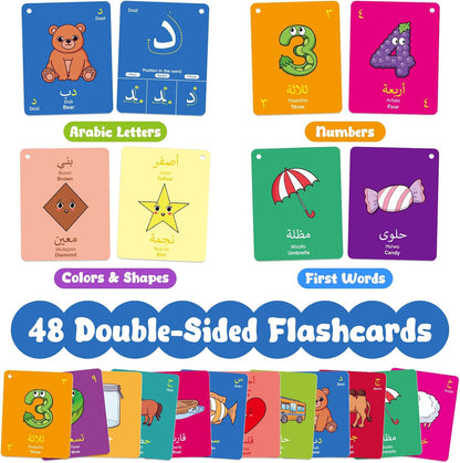 Quilinz Arabic Alphabet Flash Cards, Learn Arabic Letters for Beginners Adult, Kids, Toddlers, Set of Letter, Sight Word, Color, Shape and Number Flashcard, Preschool Educational Learning Activities