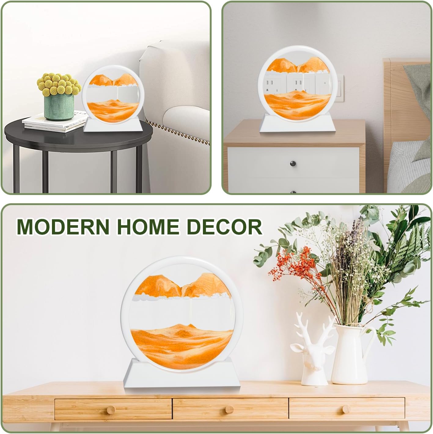 KUILONGT 3D Dynamic Sand Art Liquid Motion 6.97 Inch Khaki Moving Sand Art for Desktop Home Office Decor Relaxing Kinetic Sandscapes with Flowing Design(Khaki)