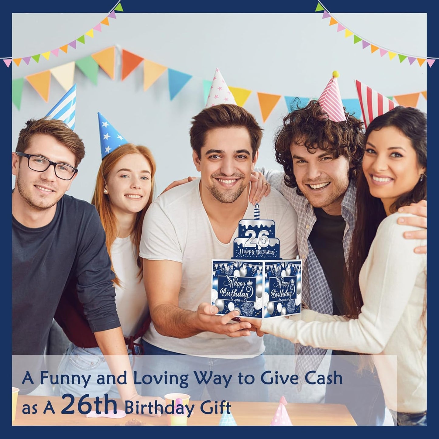 Birthday Money Box for Cash Gift Pull, Surprise Gift Boxes for Money, Money Holder Box with Pull Out Happy Birthday Card and 50Pcs Transparent Bags, Money Gift Ideas for Kids and Adults