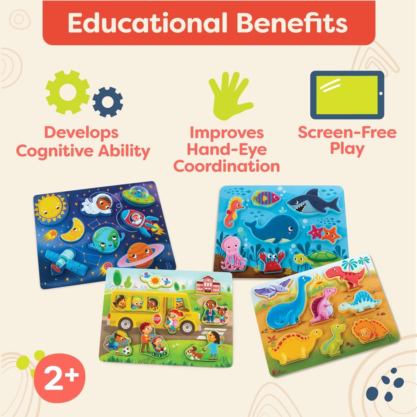 B. toys – Peek & Explore – School BusChunky Puzzle for Toddlers,Educational & Developmental Toys for Kids – 2+ Years