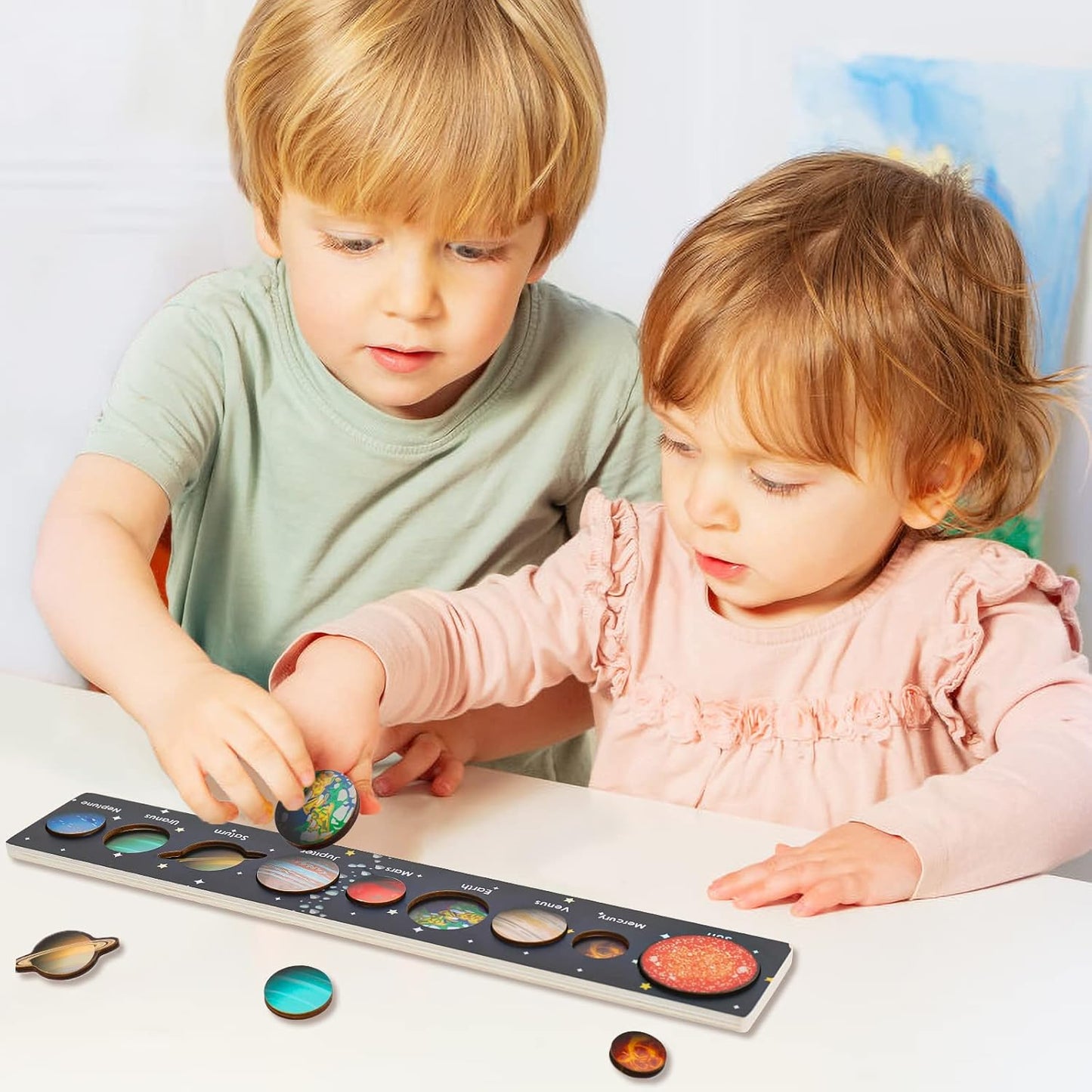 Zeoddler Solar System Puzzle for Kids 3-6, Wooden Space Toys, Planets for Kids, Preschool Learning Activities, Gift for Boys, Girls