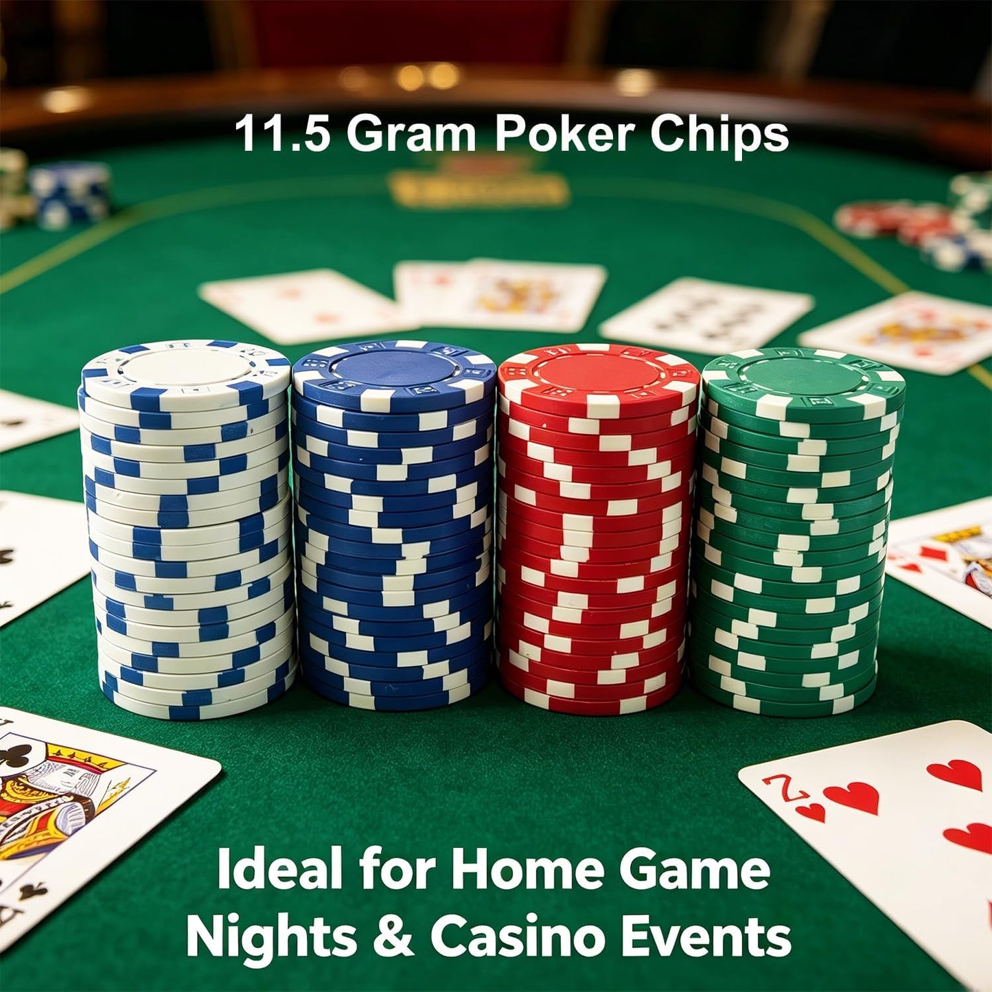SEETOOOGAMES 100 Pieces 11.5g Clay Composite Dice Striped Casino Poker Chips- 4 Colors (red, Green, White and Blue)