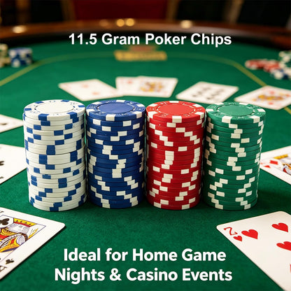 SEETOOOGAMES 100 Pieces 11.5g Clay Composite Dice Striped Casino Poker Chips- 4 Colors (red, Green, White and Blue)