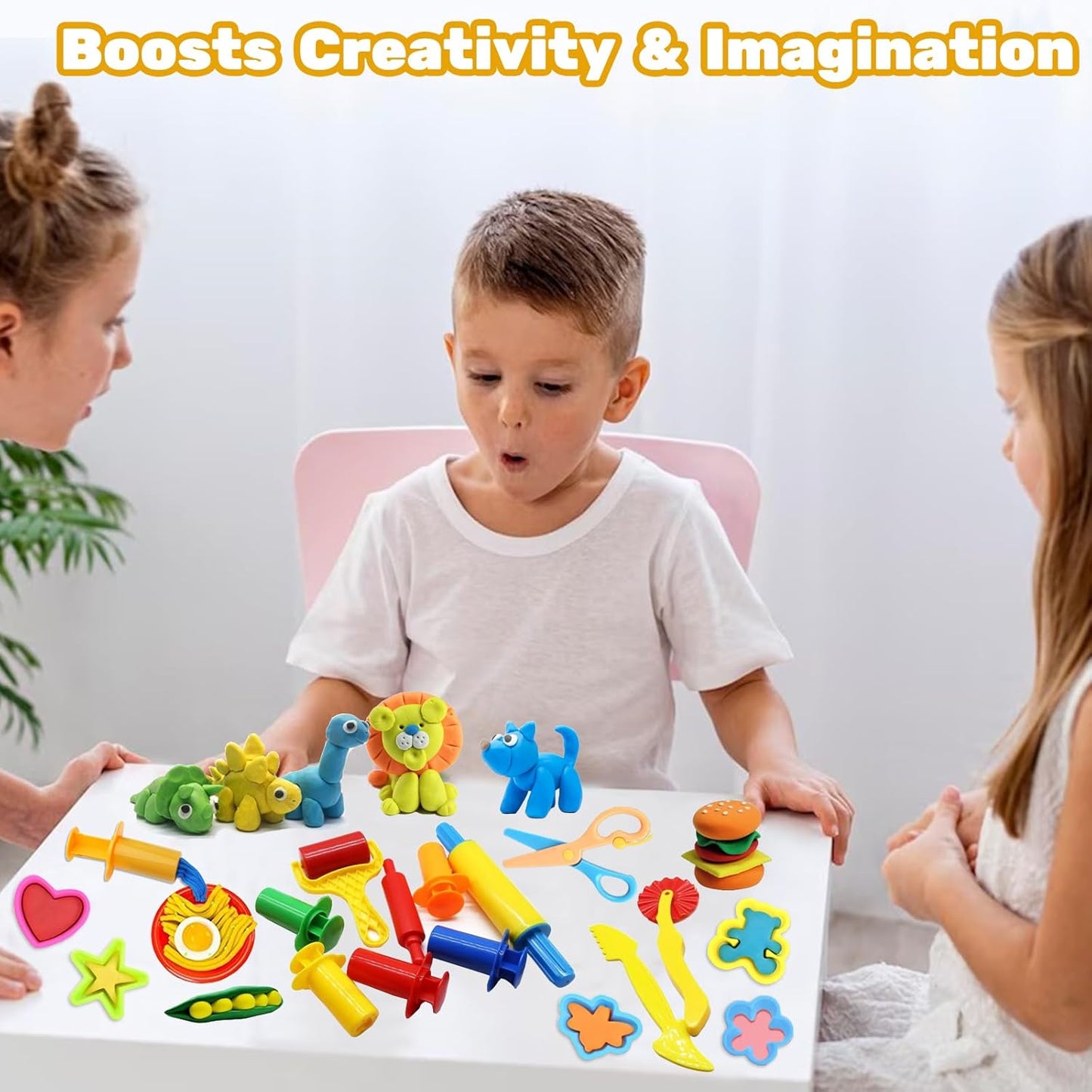 Dough Tool Kit,9 Pcs Basic Clay and Dough Tools Starter Set for Kids Includes Cutters Roller, Rolling Pins, Safety Scissors,Dough Extruder,Plastic Knife