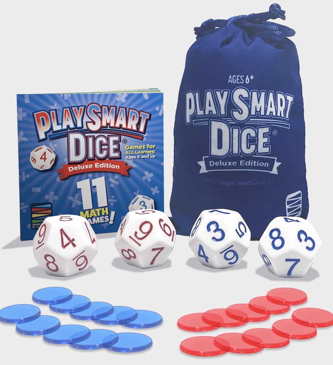 Semper Smart Games PlaySmart Dice Deluxe Math Game – Educational Arithmetic Dice Activity for Kids 6+, Fun Family Learning Game with 11 Math Games for Mental Calculation, Classroom, Home & Travel