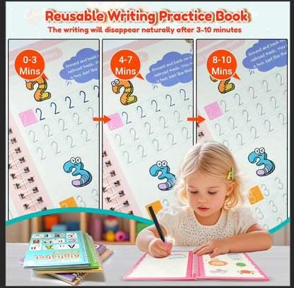 Elover Magic Grooved Writing Practice for Kids,Reusable Grooved Handwriting Workbooks Ages 3-8 for Preschool Grooved Handwriting Practice (6 Books)