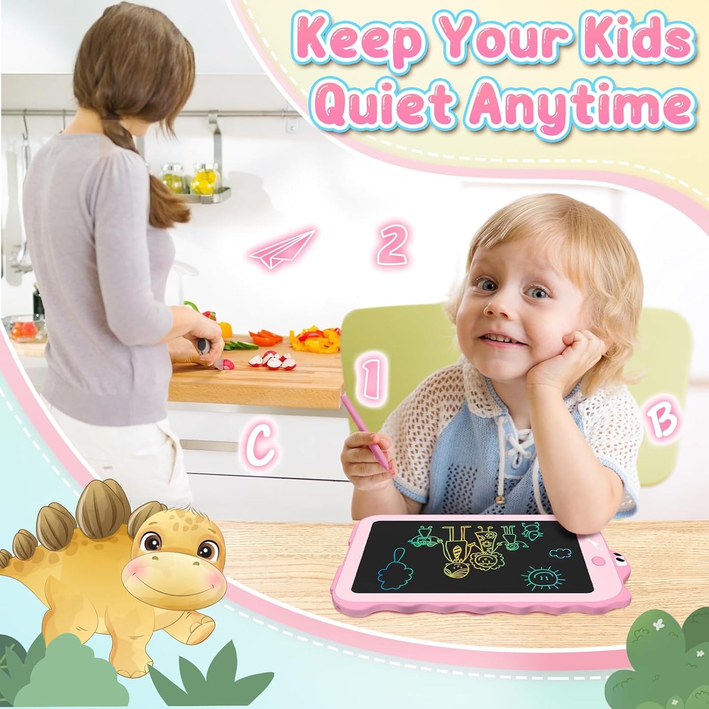 LCD Writing Tablet for Kids 8.5" Toddler Toys Learning Drawing Board Dinosaur Toys for 3 4 5 6 7 Year Old Boys Girls Birthday Gifts Idea Light Doodle Pad