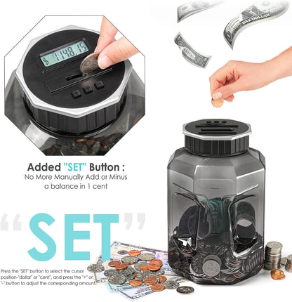 X-Large Piggy Bank for Adults Kids, Vcertcpl Digital Coin Counting Bank with LCD Counter, 2.4L Capacity, Great Coin Counter Bank Money Counting Jar with Total Amount Displayed, Bank for All US Coins