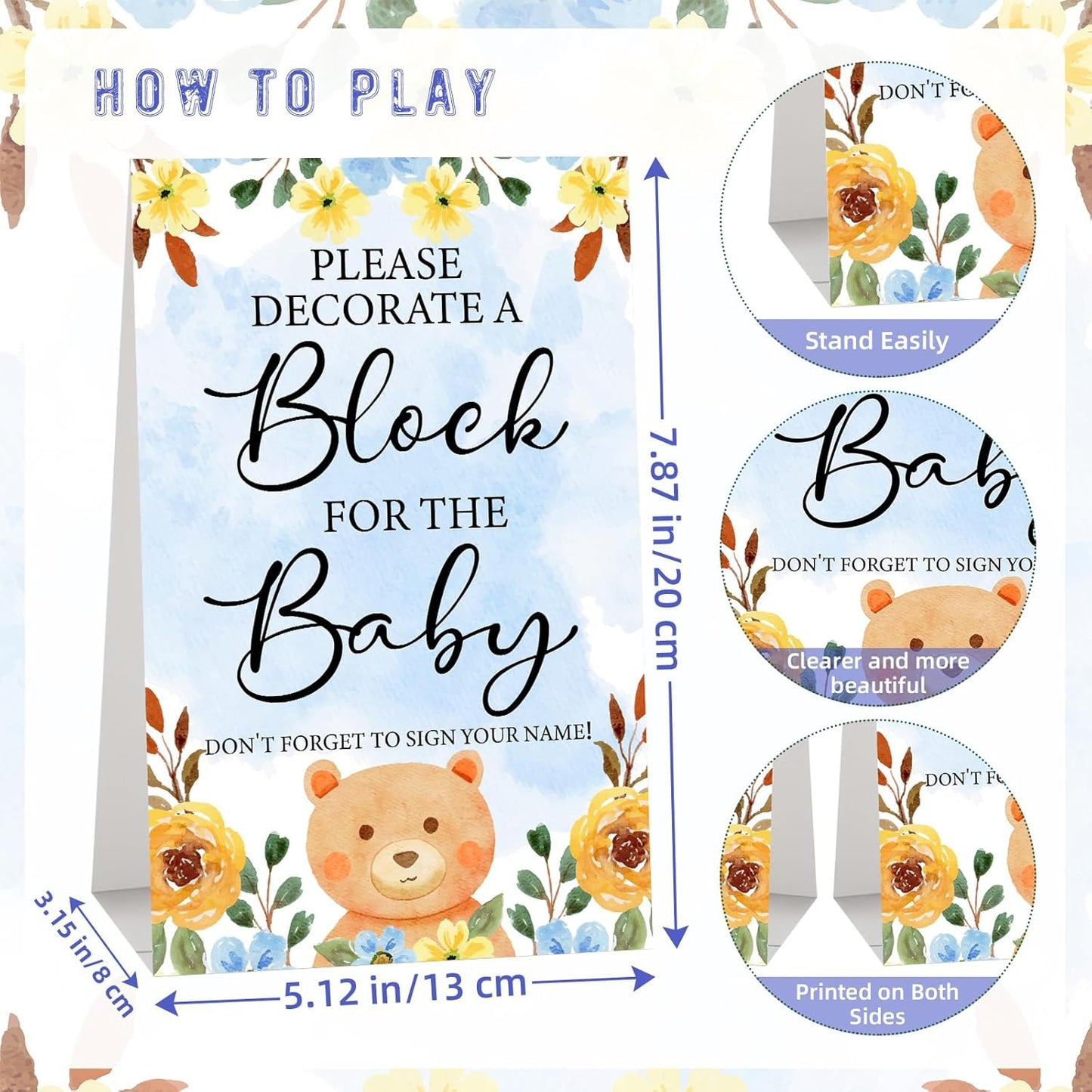117 Pcs Baby Shower Blocks to Decorate Game Kit Includes 52 Wooden Blocks 24 Markers 1 Game Sign 40 Templates to Paint (Kraft)