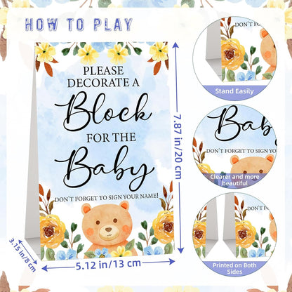 117 Pcs Baby Shower Blocks to Decorate Game Kit Includes 52 Wooden Blocks 24 Markers 1 Game Sign 40 Templates to Paint (Kraft)