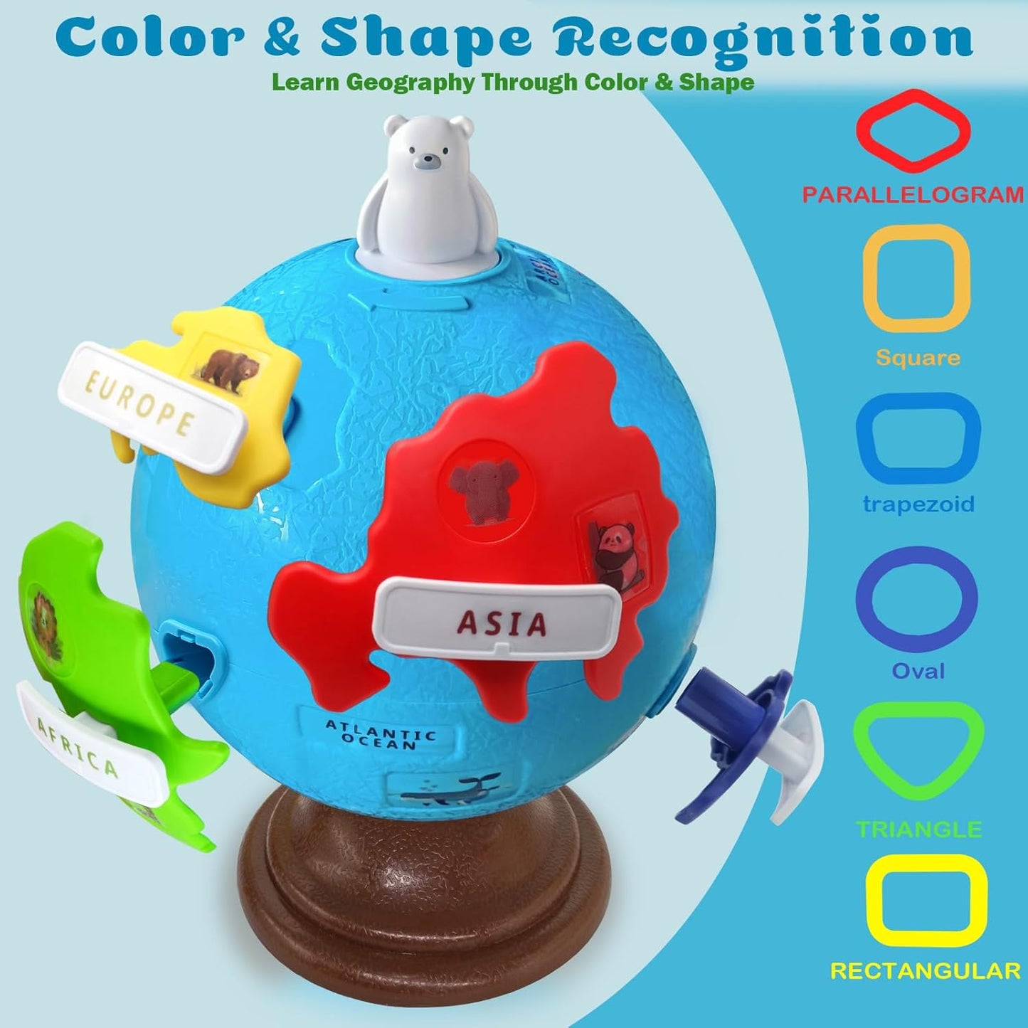 Spinning Globe for Children–Interactive Geography Learning Toy for Kid 3+, 8" Educational Puzzle Globe with 6 Continent & 12 Animial | STEM Geography Game for Kids 4-8, Preschool Birthday Gift