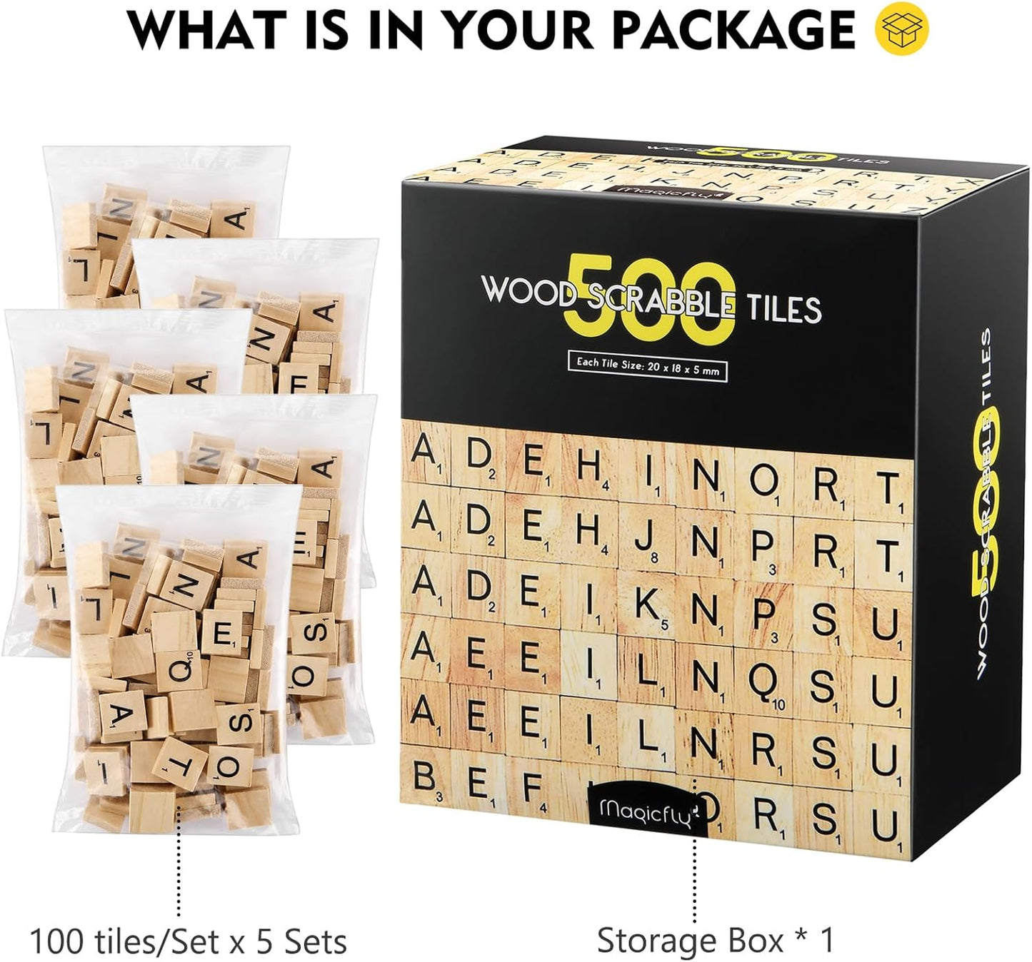 Magicfly 500 Pieces Letter Tiles, Wooden Scrabble Tiles for Crafts, A-Z Capital Wood Letters for Crafts, Spelling,Scrabble Crossword Game