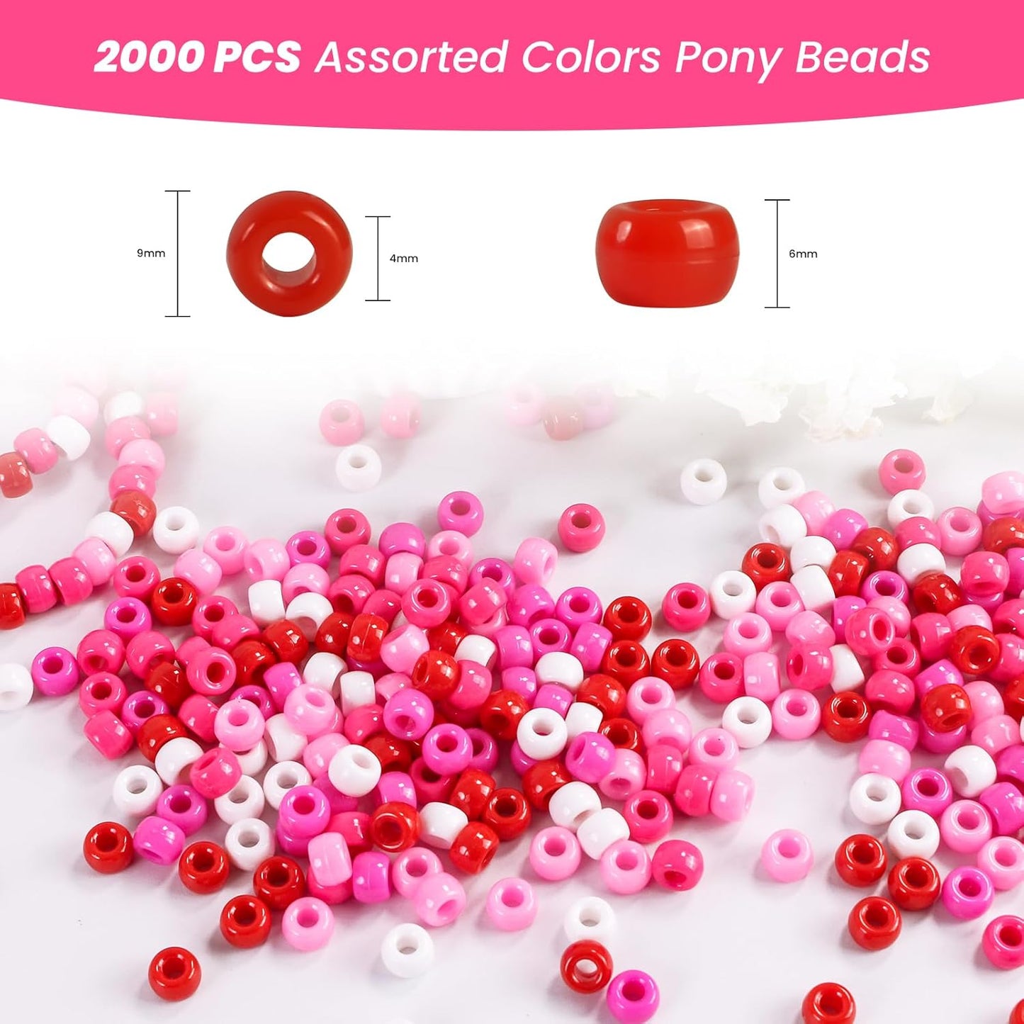 2000 Pcs Multi-Colored Glitter Pony Beads, 6x9mm, Round, Acrylic, Loose Beads, Perfect for Bracelets, Jewelry Making, Crafts