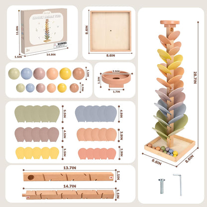 Joyreal Wooden Marble Run Music Tree for Kids 3-5 4-8, Montessori Wooden Ball Drop Toy, Rainbow Marble Tree Tower with Sound Leaves, Educational Learning Birthday Gift