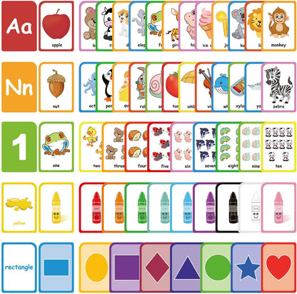 ZazzyKid Flash Cards for Toddlers Learning: 54 Double Sides Flashcards for Alphabets, Numbers, Colors, Shapes - Educational Toys for Preschool