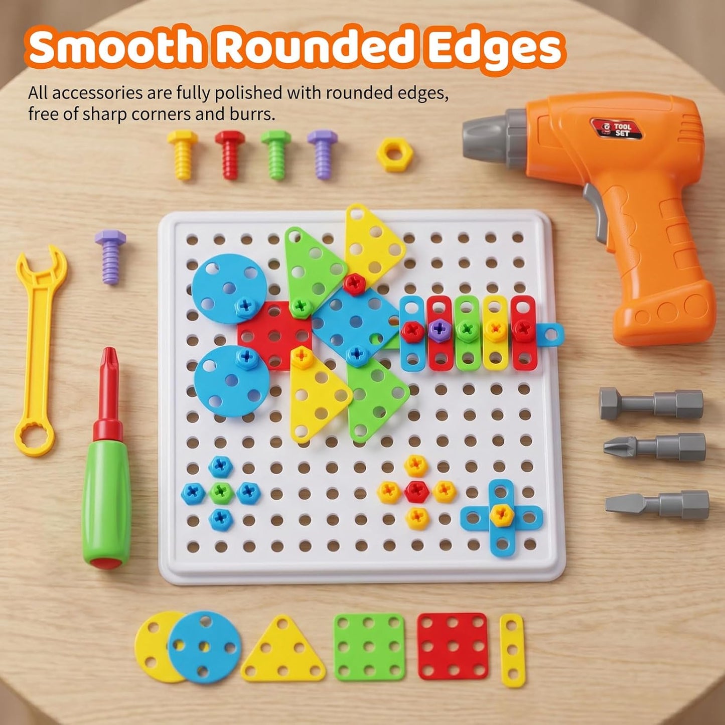 STEM Drill & Build Kit for Kids Ages 3-8 | Electric Toy Drill with 193+ Pieces (Screws, Nuts, Rainbow Fasteners) | Creative Design Construction Toys for Boys Girls | Gift for Birthdays, Christmas