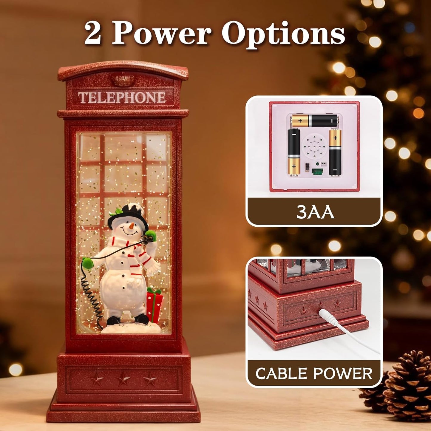Christmas Snow Globes Lantern, Church and Christmas Tree Christmas Decorations Indoor, 6H Timer Battery & USB Powered Light Up Musical Snow Globes for Kids Women Adults Gift Thanksgiving Home Decor