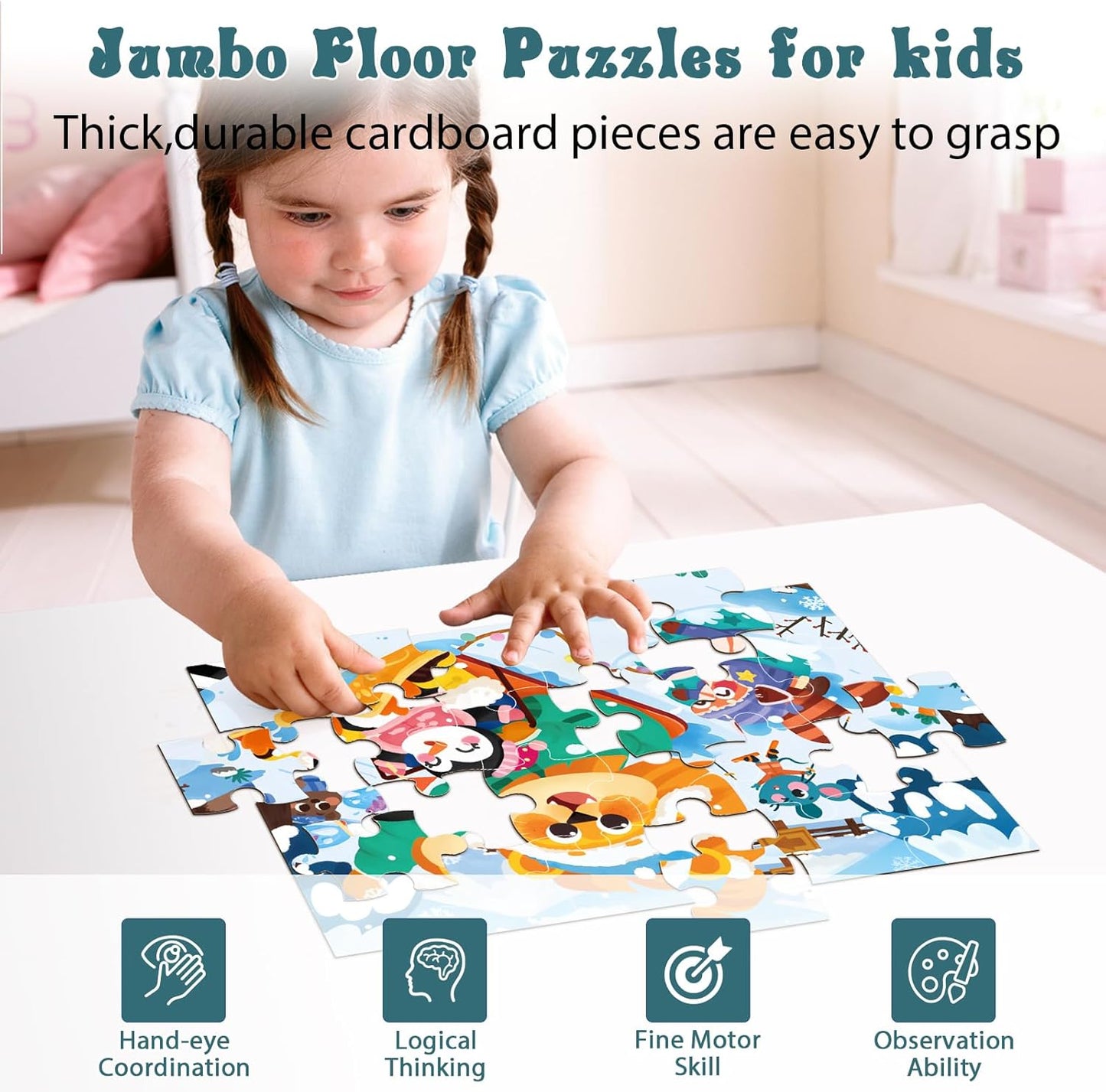 Jumbo Floor Puzzle for Kids, Large Jigsaw Puzzles 24 Piece for Kids Ages 3-5,Preschool Learning & Education Toys, Gifts for 4-8 Year Old Boys and Girls (Jungle Animals)
