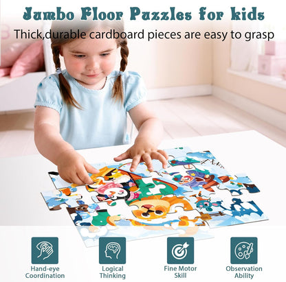 Jumbo Floor Puzzle for Kids, Large Jigsaw Puzzles 24 Piece for Kids Ages 3-5,Preschool Learning & Education Toys, Gifts for 4-8 Year Old Boys and Girls (Jungle Animals)