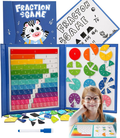 2026 New Magnetic Fraction Demonstration Book, 102 Pcs Magnetic Fraction Tiles & Fraction Circles, Magnet Fraction Disc Set for Kids, Math Fractions Manipulatives for Elementary Middle School (Set-A)