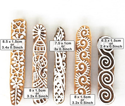Border Pattern Wooden Stamps - Wooden Stamps for Block Printing on Saree Border, Textile, Clay, Pottery, Tattoo (Set of 5) HASHCART®