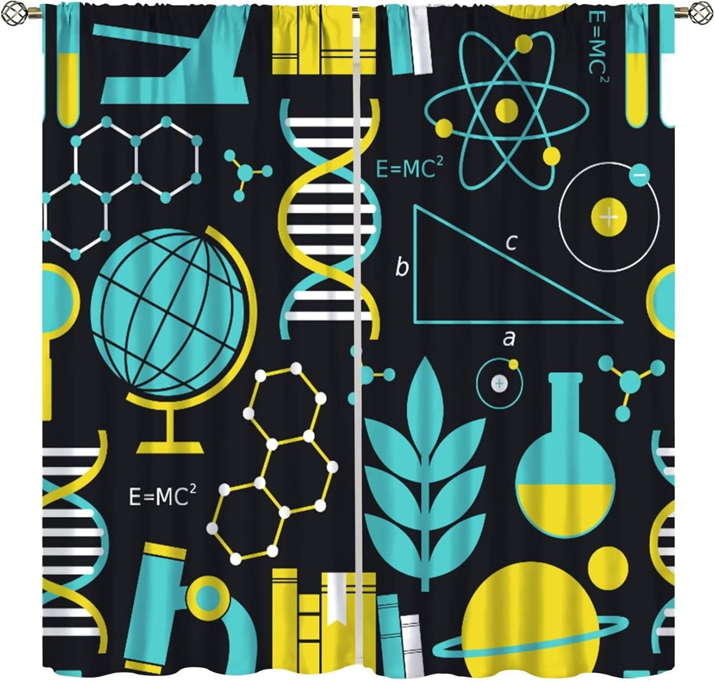 Science Physics Window Curtains, Abstract Math Chemistry Curtain Scientist Graffiti Print Window Treatments for Kids Teens Bedroom Living Room Kitchen Set 2 Panels,42x63 Inches