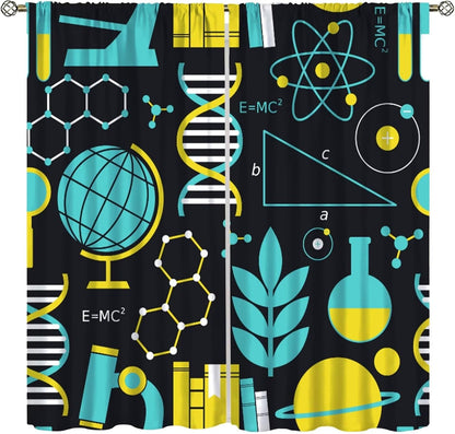 Science Physics Window Curtains, Abstract Math Chemistry Curtain Scientist Graffiti Print Window Treatments for Kids Teens Bedroom Living Room Kitchen Set 2 Panels,42x63 Inches