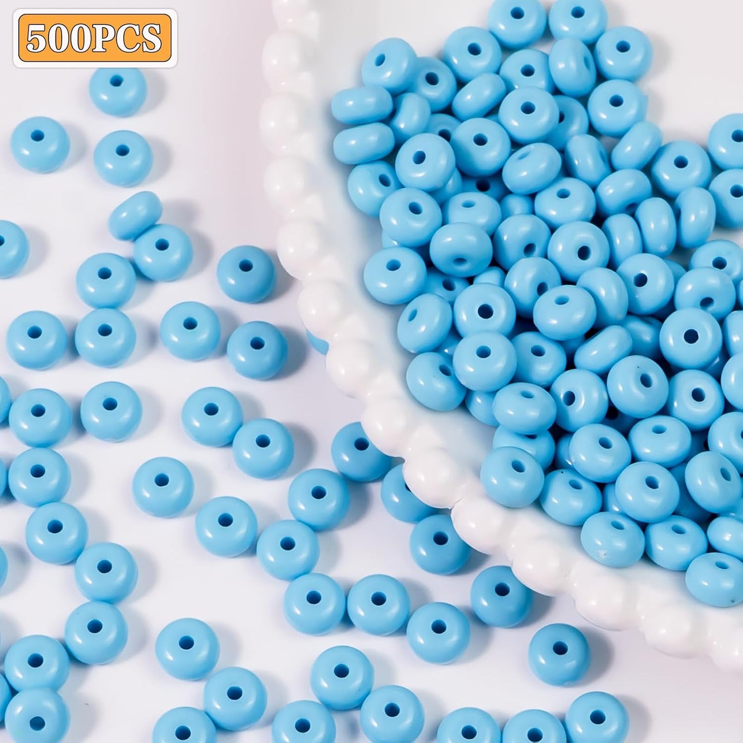 500PCS 8mm Acrylic Lentil Beads, White Abacus Beads Loose Beads for Crafts, Acrylic Spacer Beads for Jewelry Bracelet Necklace Making, Beads for Pens Charms Crafts, Small