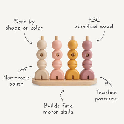 mushie Wooden Multi Shape Stacker | for Kids 3 Years+ | Preschool Educational & Toddler Montessori Toys (Original)