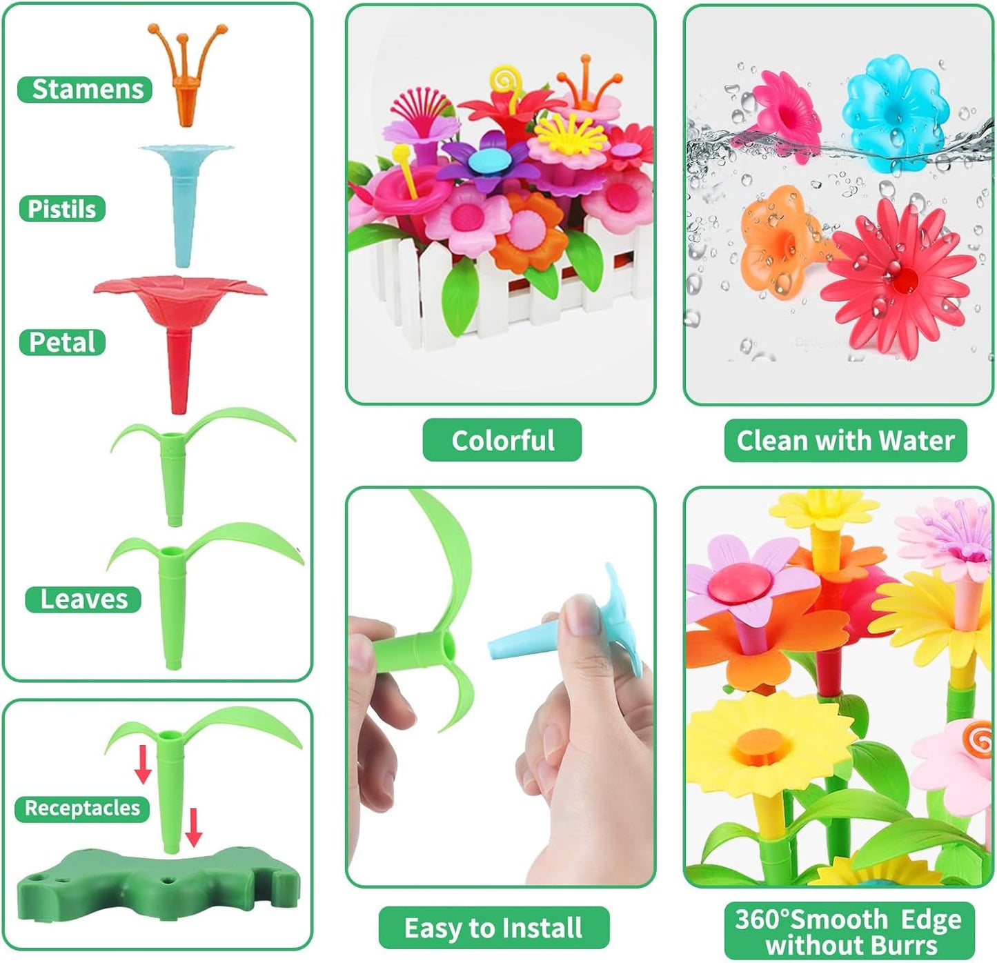 CENOVE Birthday Toys Gifts for 3 4 5 Years Old Toddler Girls Boys,Flower Garden Building Toy STEM Educational Activity Preschool Easter Gift for Kids Age 2-4 Easter Basket Stuffers(130 Pcs)