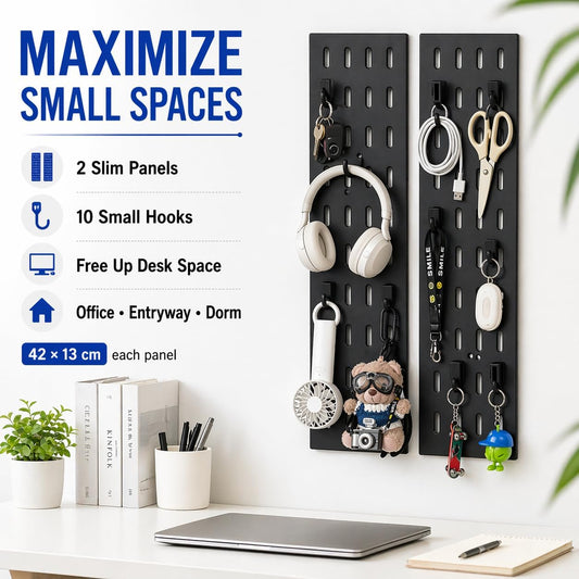 Pegboard Wall Organizer Kit – Heavy Duty 20lbs Load Bearing, Easy Installation, 4 Peg Board Panels 14 Accessories – Multi-Surface Use For Garage, Office, Kitchen & Crafts (White Pegboard,24″×24″)