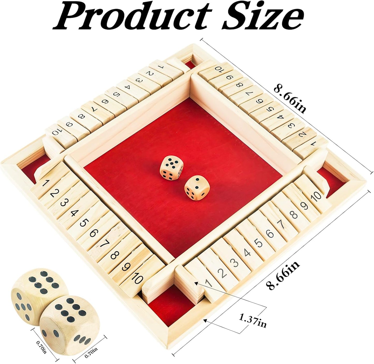 Shut The Box Game, 2-4 Player Family Wooden Board Table Math Games, Travel Games, Stocking Stuffers, Board Games, 2 Dices Tabletop Toys for School Supplies, Christmas Party Favors (8.6 Inches) ﻿