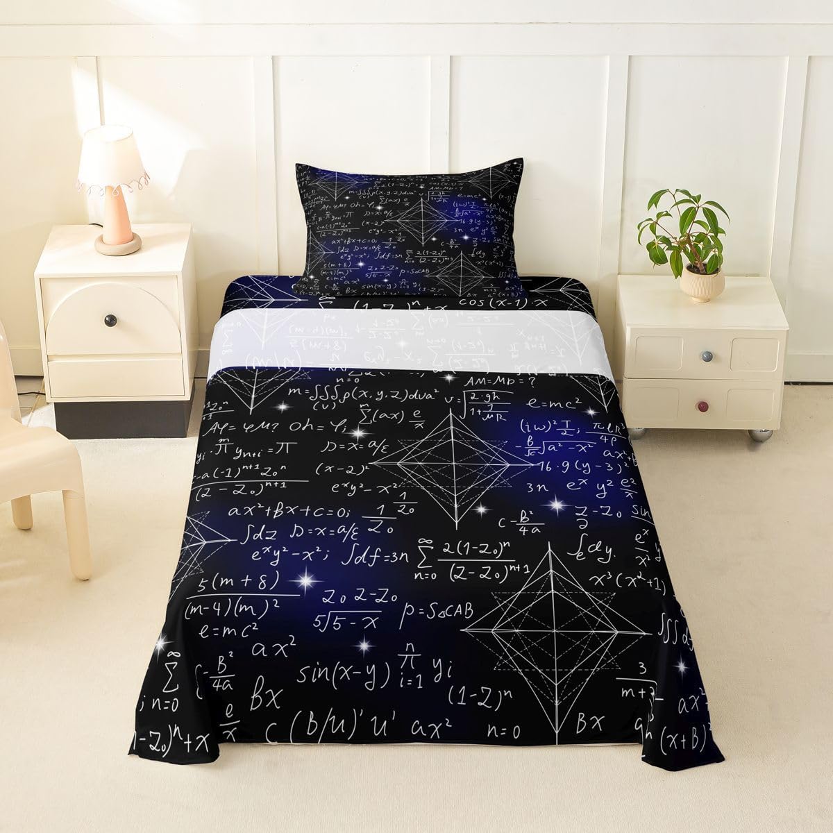 Erosebridal Chemistry Lab Fitted Sheet Twin Size Chemical Equation Bed Sheets for Boys Girls Chemical Elements Science Theme Bed Set Teens Kids Science Students Bedding Set School Dorm Room Decor