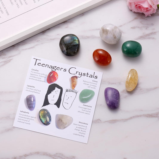 Crystals for Teens, Growing Up Crystal Set for Confidence Calm and Positive Energy, Healing Crystal Starter Kit, Self Love Encouragement Gifts for Teenage Boys and Girls