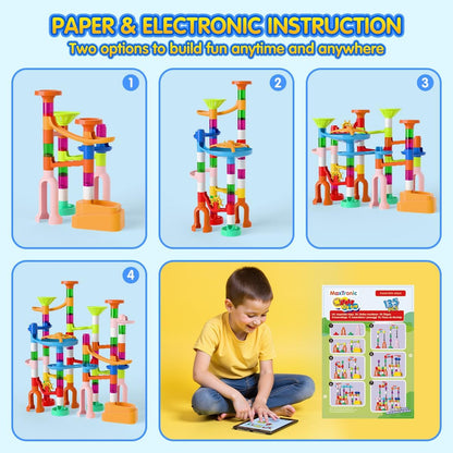 MaxTronic Marble Run Toy, 110pcs Marble Maze Kit STEM Educational Learning Toy for Kids, Mable Race Construction Railway Building Blocks with 60 Marbles Birthday Gift for Boys Girls 3-12 Years Old