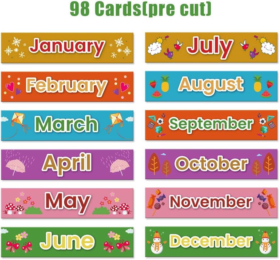 Weekly Calendar with Weather Pocket Chart Elementary for Classroom Home,98 Bright Cards Included,Learning Pocket Chart Calendar for Kids Toddlers