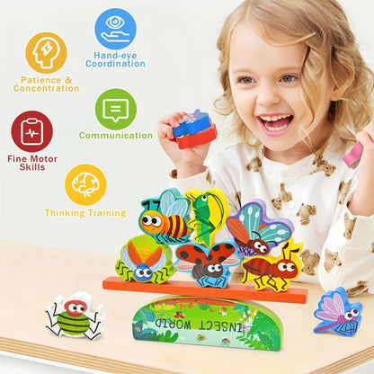 Vileafy Wooden Insect Toys for Kids -Bug Figurines Building Blcoks, Montessori Educational Wooden Toys for Preschool Learning, Fine Motor & Spring Nature Play Gift