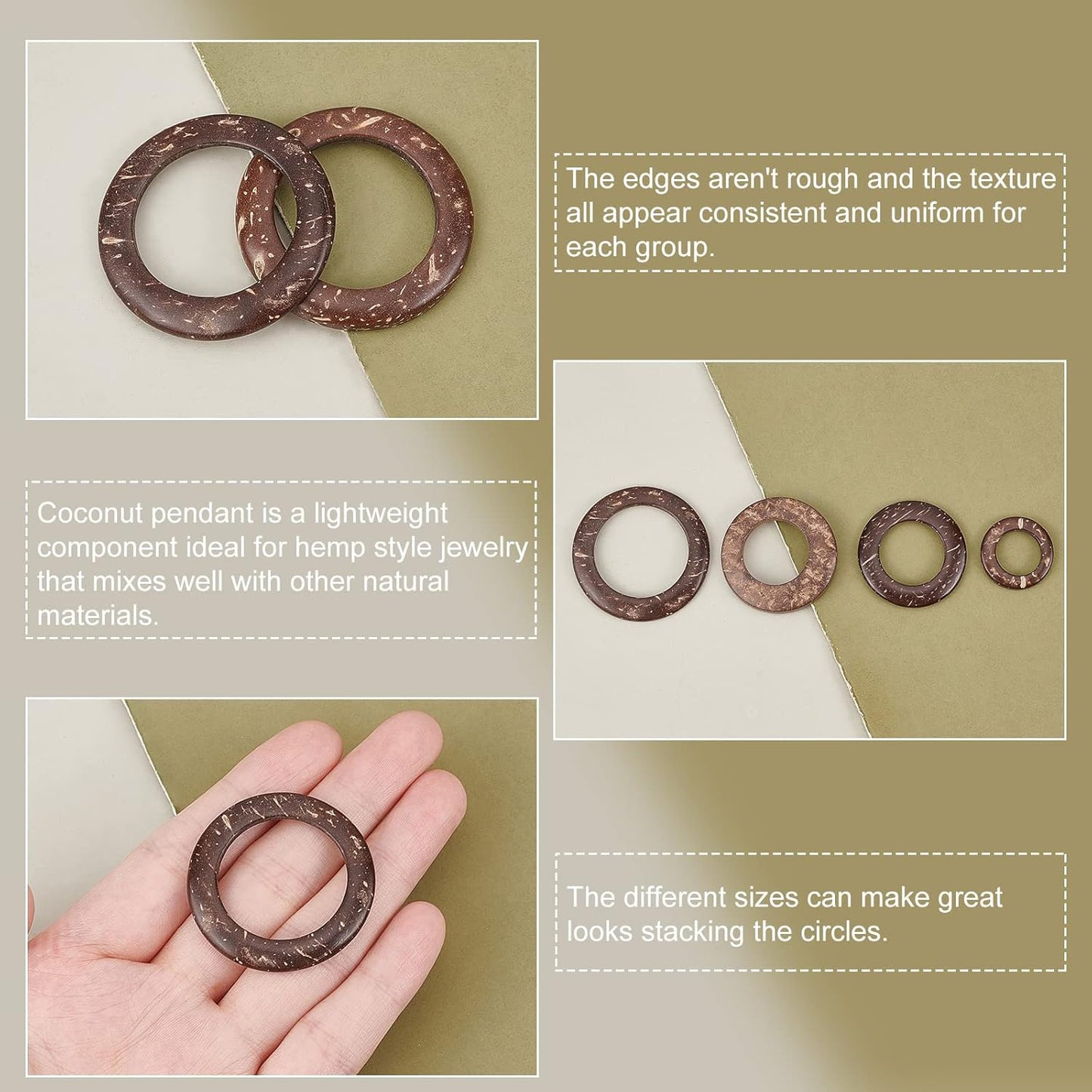 PH PandaHall 80pcs Wooden Linking Rings 4 Styles Coconut Rings Undrilled Mini Circle Pendant Connectors Hollow Wood Circles for Earring Bracelet Necklace Macrame Jewelry DIY Craft Making, 20~38mm