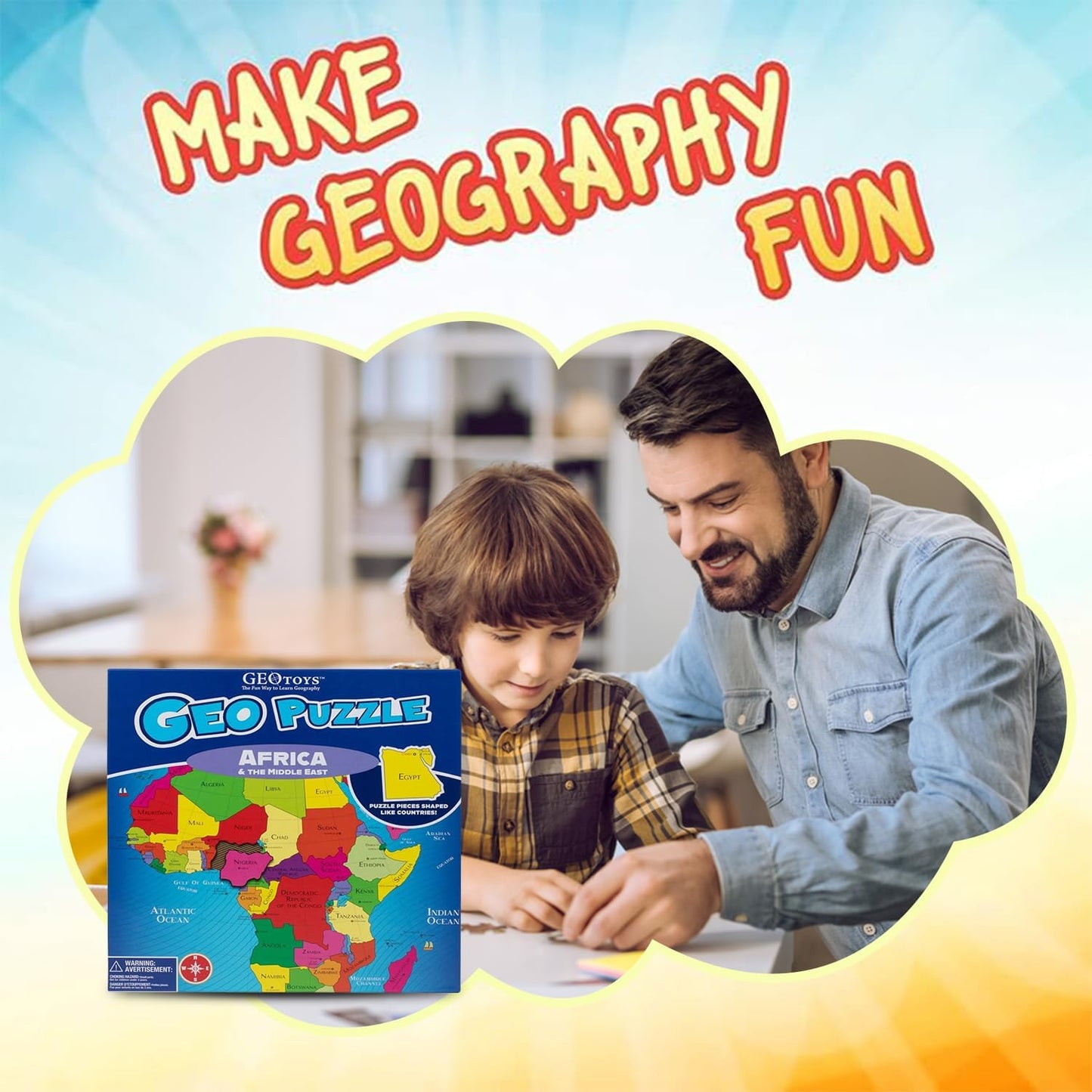 GeoToys GeoPuzzle, World Jigsaw Puzzles, 68 Pc Geography Game & Map Puzzle, Educational Games & Kids Learning Activities, Puzzle Gifts for Children Ages 6-9, Fun Learning Toys for Kids
