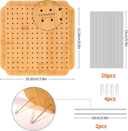 CraftyManor 7.6 in Blocking Boards for Crochet Projects with Rose Pattern, Crochet Blocking Board with Pegs, Granny Square Blocking Board with 20 Stainless Steel Pegs, Bamboo