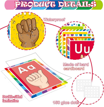Sign Language Bulletin Board Alphabet - 37 ASL Alphabet Learning ABC Alphabet Poster Classroom Decorative Card Set Kindergarten/Elementary/Homeschool Supplies