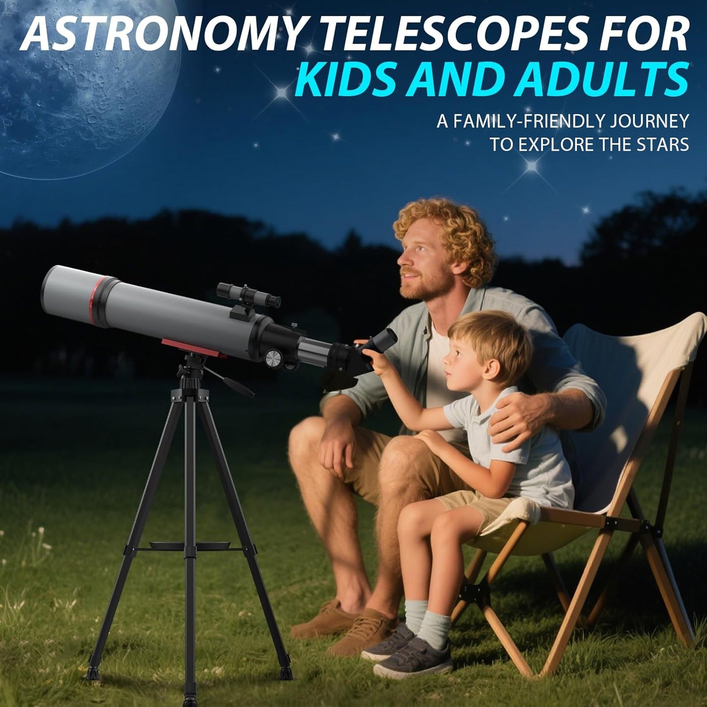 Telescope for Adults High Powered - 90mm Aperture 600mm Refractor Telescope for Kids & Beginners - Portable Astronomy Telescopes Profesional with Phone Adapter Tripod Carry Bag Gifts for Men